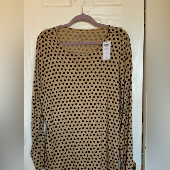 New With Tags- Chico’s Khaki and Black Polka Dot Long Sleeve Top Chico’s Size 3 - Picture 4 of 10